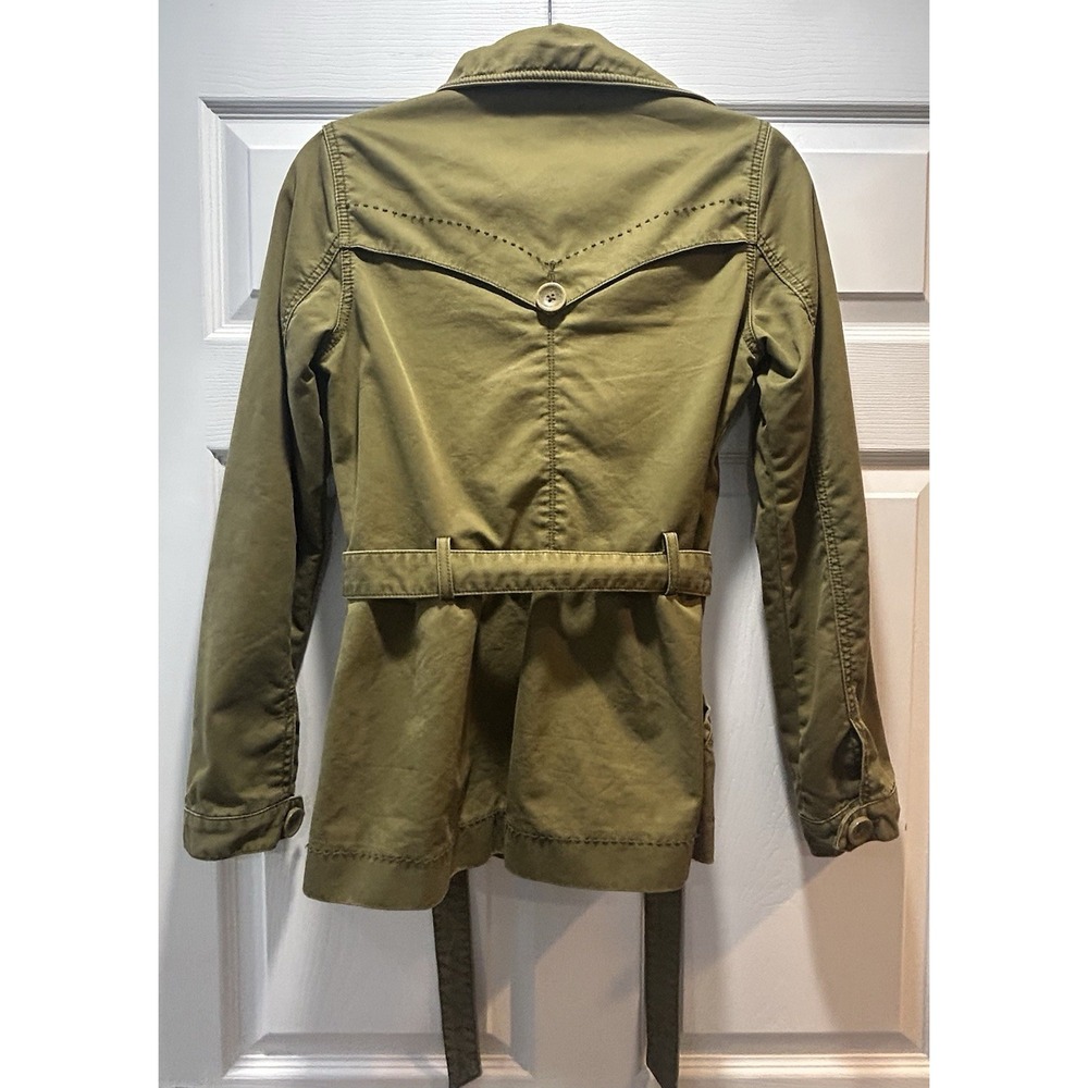 Levis Mid Length belted Trendy Fitted Trench Jacket Coat Olive Green Size Small - Picture 6 of 13